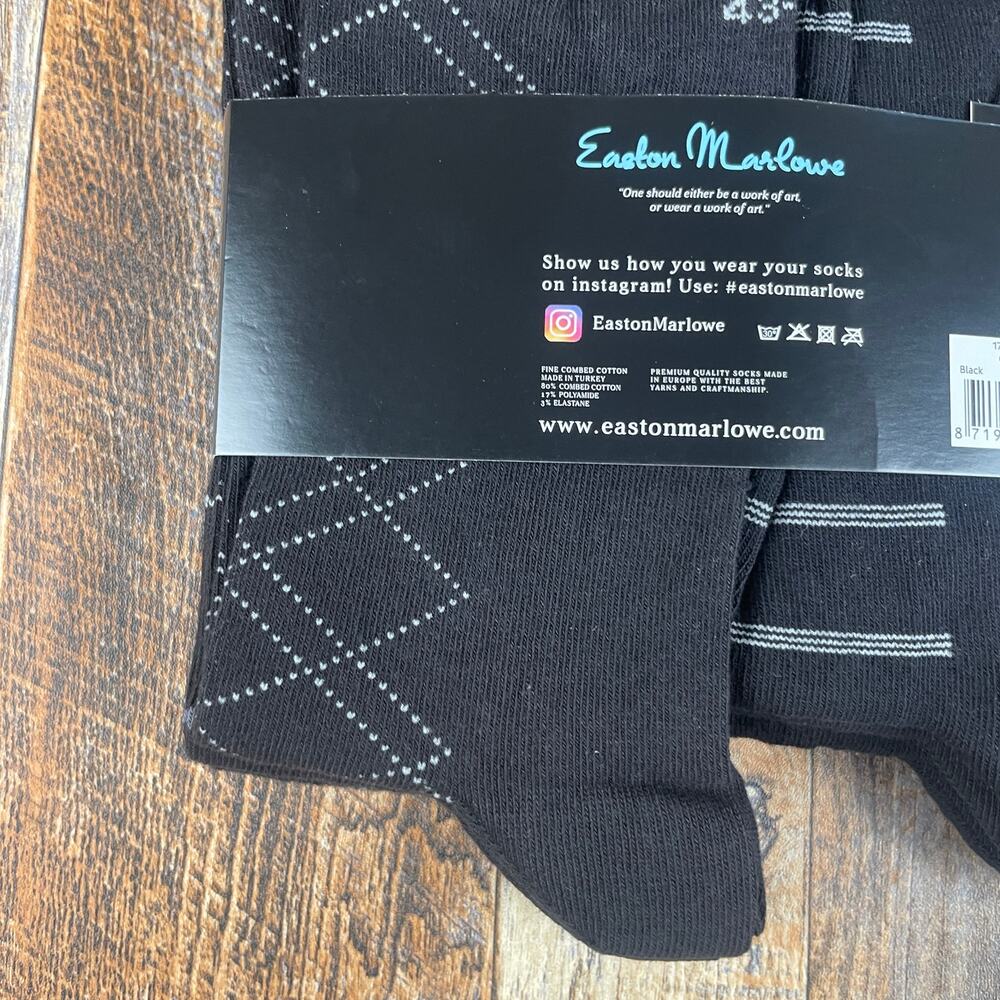 EASTON MARLOWE Men's Shoe Size 10-13 Black White Cotton Polyamide Elastane 6PK - Picture 10 of 11